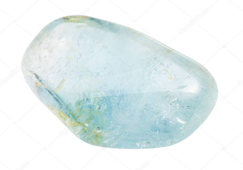 tumbled blue Topaz gemstone isolated on white