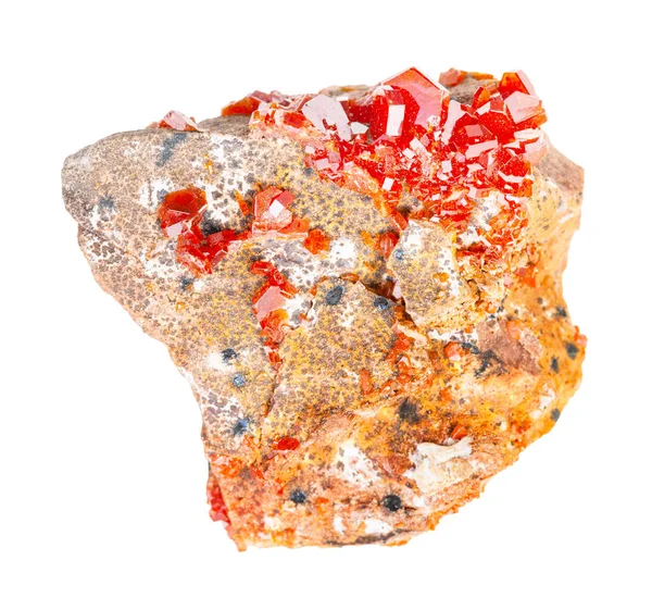 Raue Vanadinitkristalle auf Felsen isoliert — Stockfoto