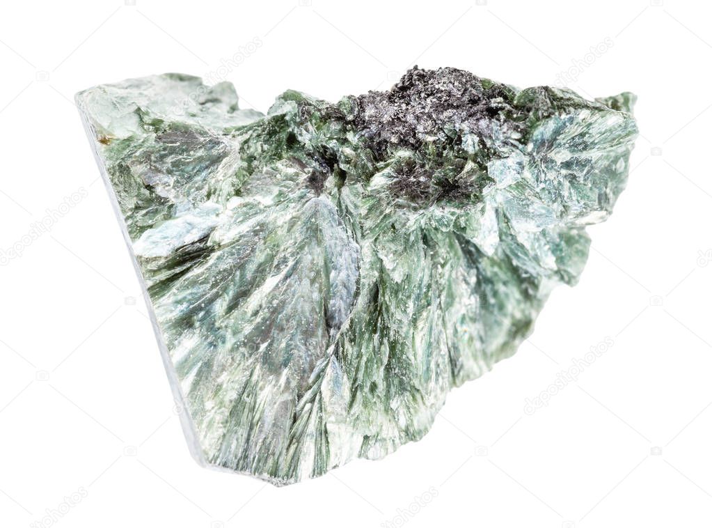 rough Clinochlore (chlorite) rock isolated on white