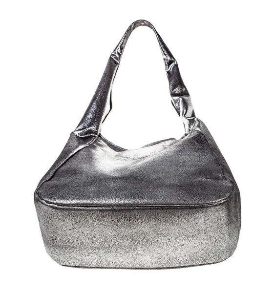 Handtasche Von Unten Handgefertigt Aus Silbernem Leder Isoliert Auf Weißem — Stockfoto