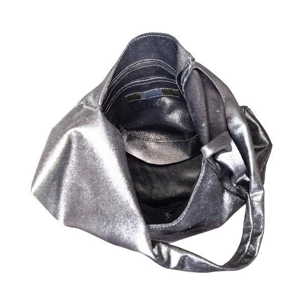 Tom Väska Handgjord Silver Läder Isolerad Vit Bakgrund — Stockfoto