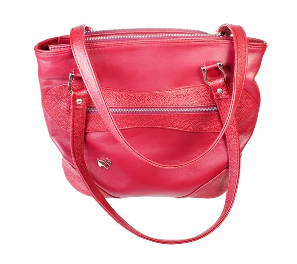 Geschlossene Rote Handtasche Handgefertigt Aus Naturleder Isoliert Auf Weißem Hintergrund — Stockfoto