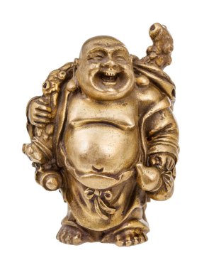 traditional chinese bronze figurine of Hotei (Fat Buddha) isolated on white background clipart
