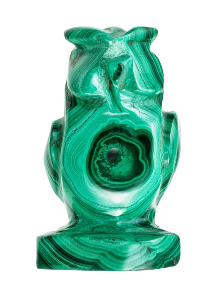 Textura Ornamental Rocha Malaquita Natural Estatueta Típica Polida Coruja Isolada — Fotografia de Stock