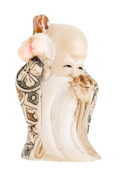 Netsuke Chinois Typique Figurine Sage Isolé Sur Fond Blanc — Photo