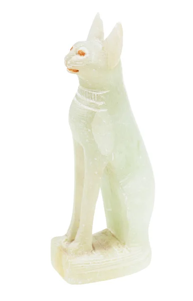 Replika Starověké Egyptské Sošky Kočka Vytesaná Zeleného Mýdla Izolovaného Bílém — Stock fotografie