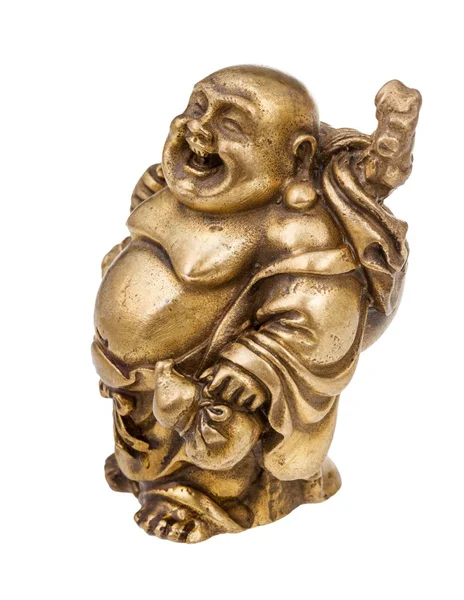 Tradizionale Statuetta Bronzo Cinese Hotei Buddha Ridente Isolato Sfondo Bianco — Foto Stock