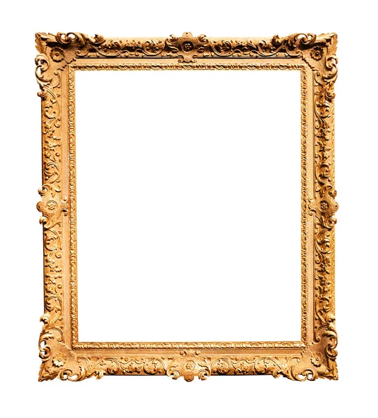 垂直的巴洛克木制画框 画布切割 白色背景隔离 — 图库照片