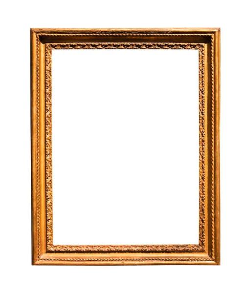Vertical Old Vintage Wooden Picture Frame Cutout Canvas Isolated White — Stock Photo, Image