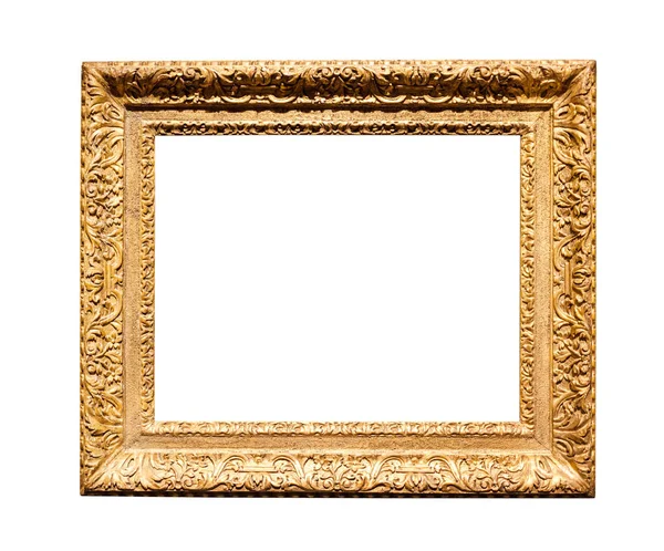 Horizontal Wide Baroque Wooden Painting Frame Cutout Canvas Isolated White — Stock Photo, Image