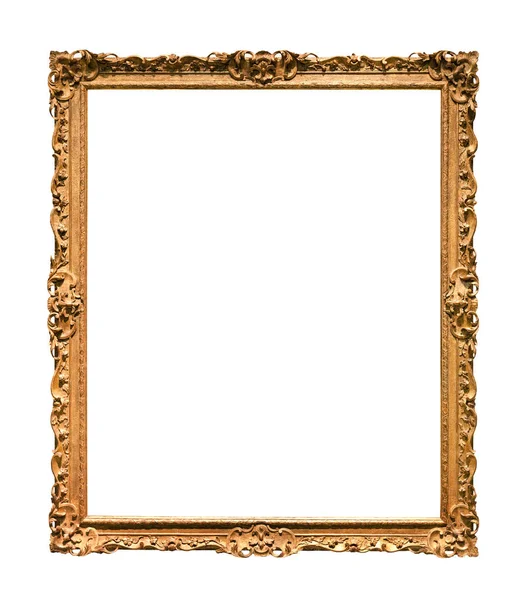 白色背景隔断画布的垂直窄巴洛克木制画框 — 图库照片