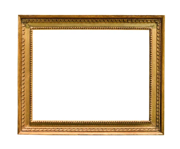 Horizontal Wide Vintage Wooden Picture Frame Cutout Canvas Isolated White — Stock Photo, Image