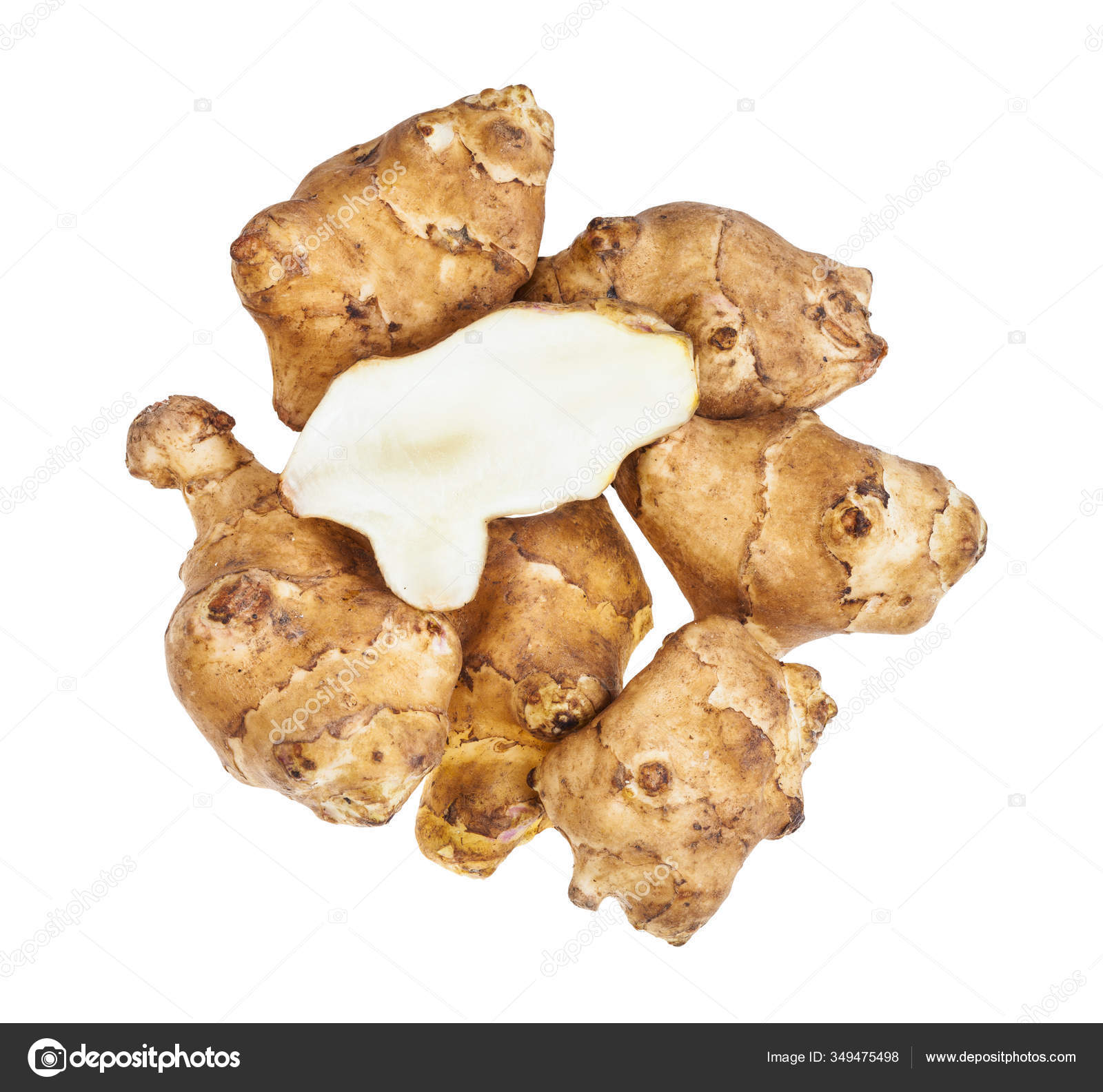 Half Tuber Pile Ripe Roots Jerusalem Artichoke Sunroot Vegetables Isolated Stock Photo by