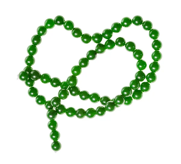 String Beads Natural Green Nephrite Gemstones Isolated White Background — Stock Photo, Image