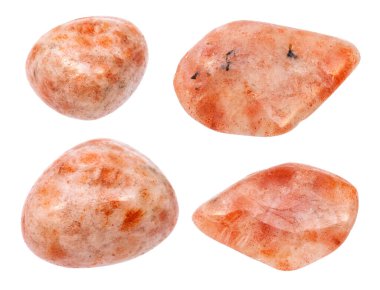set of Sunstone (Heliolite) gemstones isolated on white background clipart
