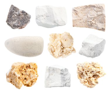 set of various limestone rocks isolated on white background clipart