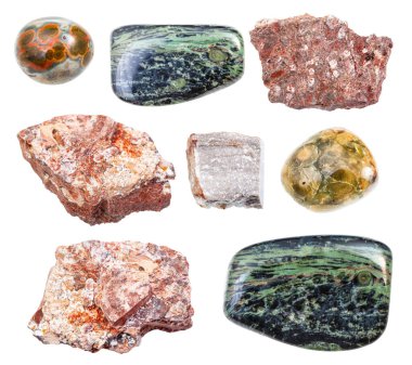 set of various Rhyolite rocks isolated on white background clipart