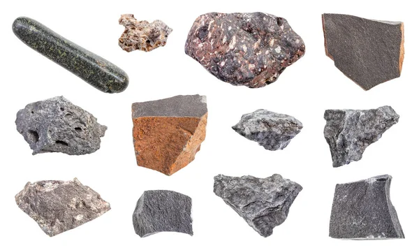 Set Dari Berbagai Batu Basalt Terisolasi Pada Latar Belakang Putih — Stok Foto