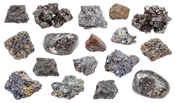 Serie Varie Rocce Magnetite Minerale Ferro Isolate Sfondo Bianco — Foto Stock