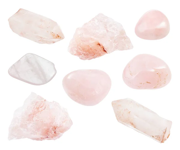 Conjunto Varias Piedras Preciosas Cuarzo Rosa Aisladas Sobre Fondo Blanco —  Fotos de Stock