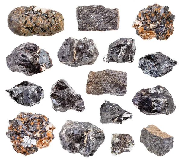 Ensemble Diverses Roches Sphalerite Zink Blende Isolées Sur Fond Blanc — Photo