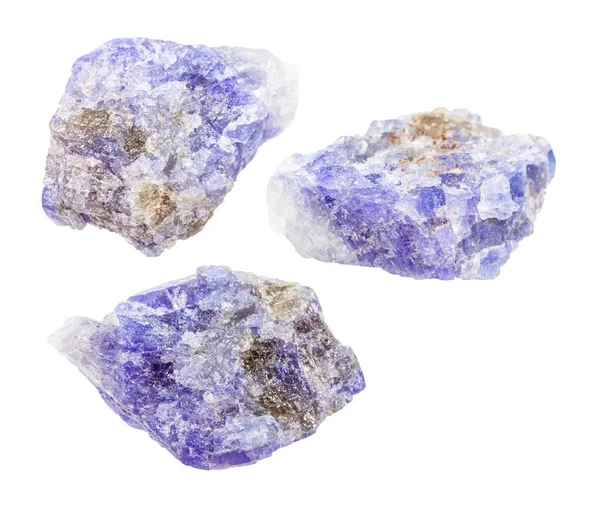 Set Van Tanzaniet Blauw Violet Zoisite Kristallen Geïsoleerd Witte Achtergrond — Stockfoto