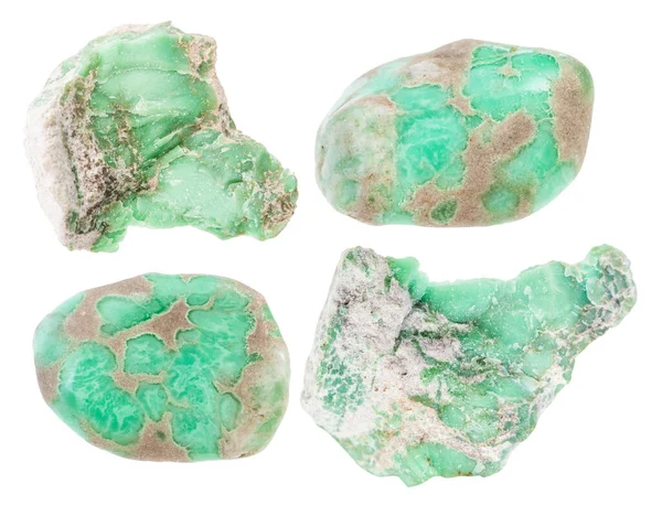 Conjunto Várias Pedras Preciosas Variscite Isolado Fundo Branco — Fotografia de Stock