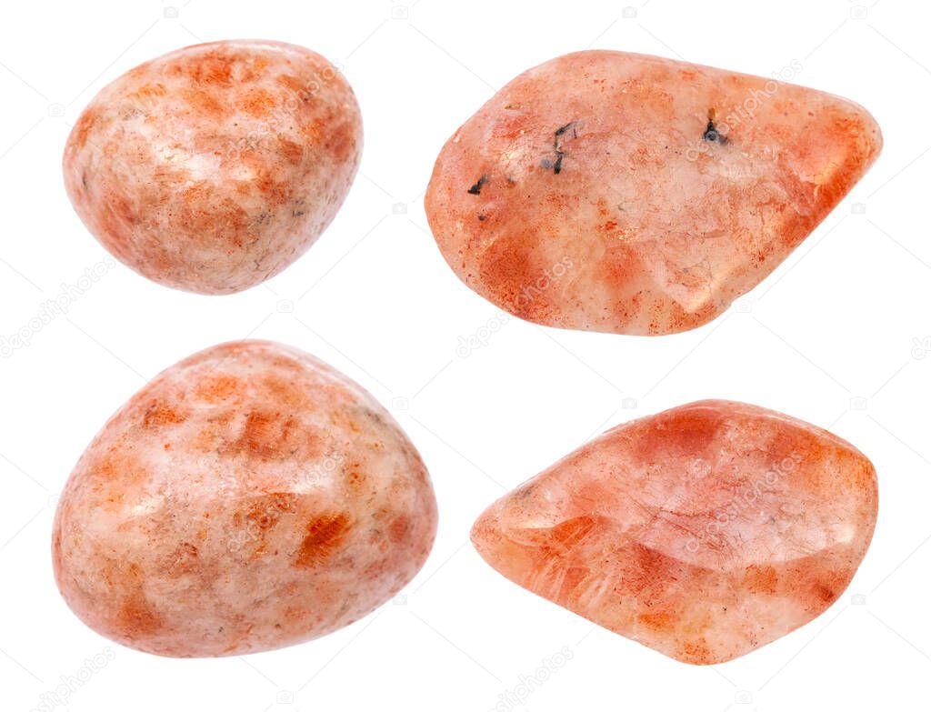 set of Sunstone (Heliolite) gemstones isolated on white background