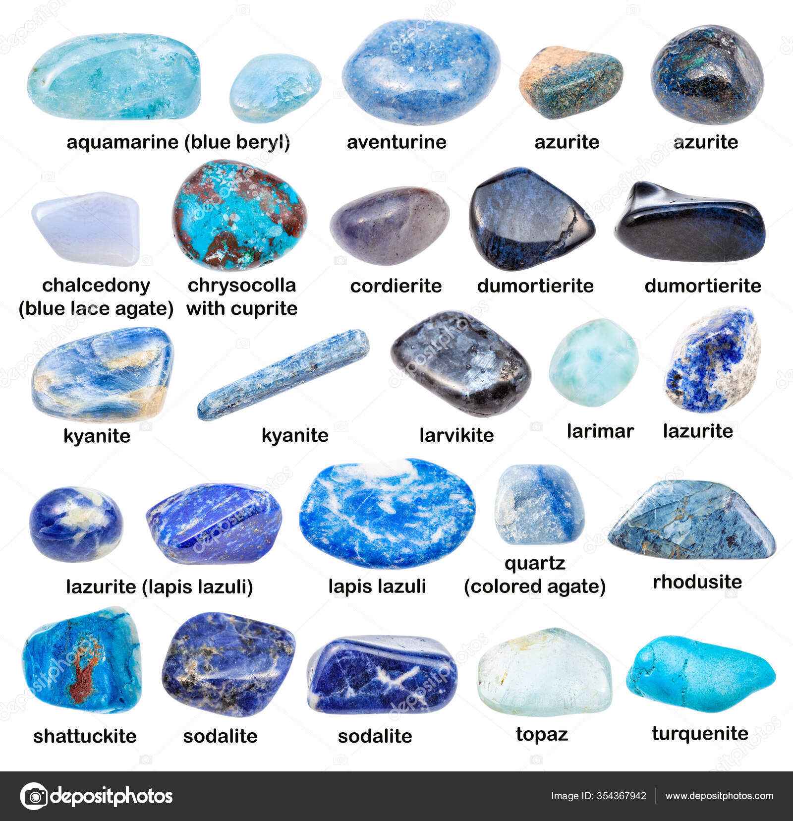 Set Various Gemstones Chrysocolla Kyanite Topaz Turquenite Aventurine Stock Photo ©vvoennyy 354367942