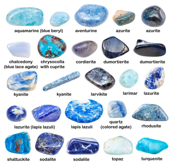 보석들 Chrysocolla Kyanite Topaz Turalite Aventurine Aquamarine Dumortierite Lazite Sodalite — 스톡 사진