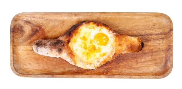 Georgian Cuisine Top View Adjarian Boat Shaped Khachapuri Cheese Butter — Stock Photo, Image