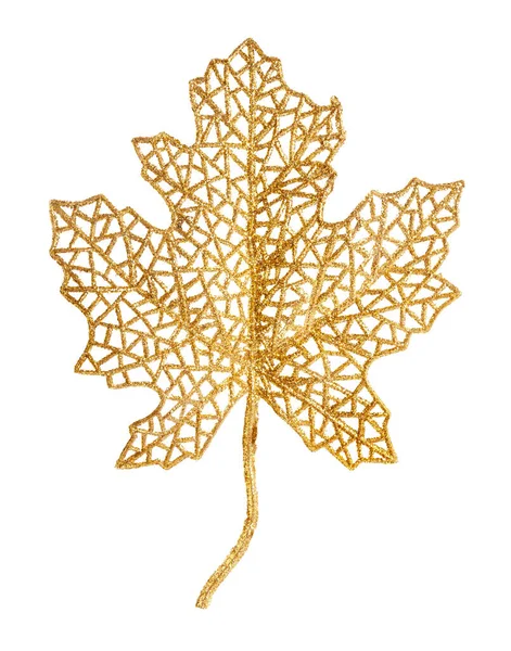 Złoty Plastikowy Szkielet Naturalnego Liścia Odizolowany Białym Tle — Zdjęcie stockowe
