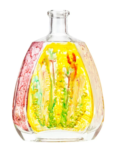 Glasmålning Handmålat Glas Brandy Flaska Med Bild Blommor Isolerad Vit — Stockfoto