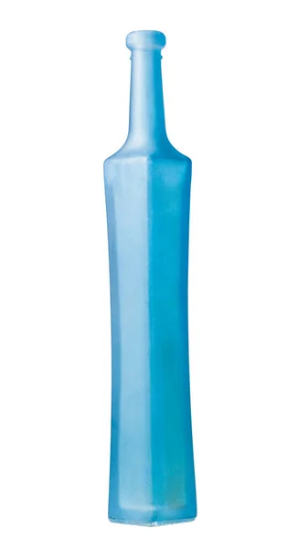 Empty Matte Blue Glass Bottle Isolated White Background — Stock Photo, Image