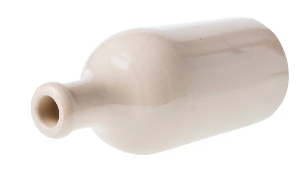 Liggende Witte Keramische Fles Geïsoleerd Witte Achtergrond — Stockfoto