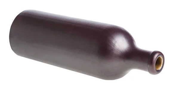 Лежить Чорна Керамічна Пляшка Ізольована Білому Фоні — стокове фото