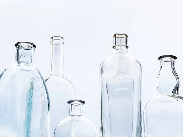 Many Empty Bottles View Gray Sky Though Home Window Glass — Stock Photo, Image