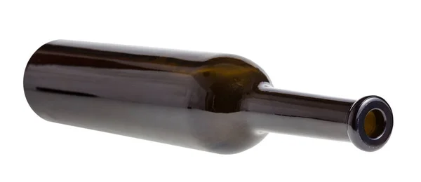 Botella Vino Marrón Oscuro Vacío Acostado Aislado Sobre Fondo Blanco — Foto de Stock