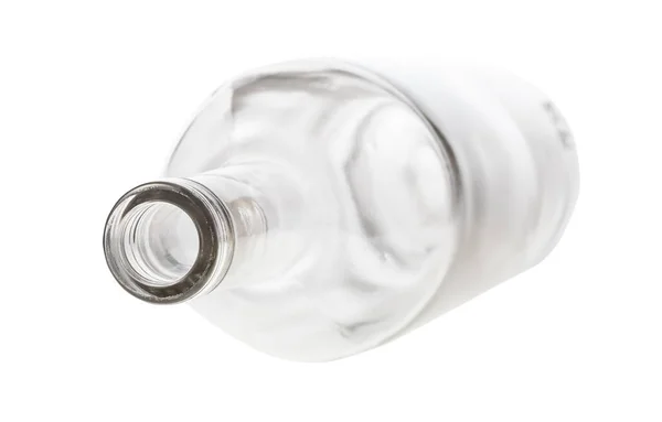 Omgekeerd Lege Heldere Fles Geïsoleerd Witte Achtergrond — Stockfoto