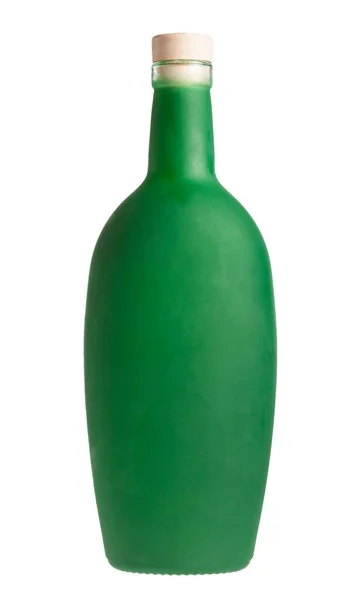 Gesloten Groene Liquor Fles Geïsoleerd Witte Achtergrond — Stockfoto