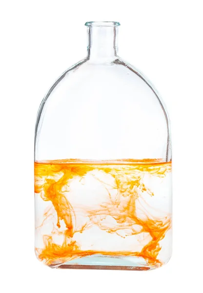 Πορτοκαλί Υδατογραφία Που Διαλύεται Νερό Γυάλινη Φιάλη Που Απομονώνεται Λευκό — Φωτογραφία Αρχείου