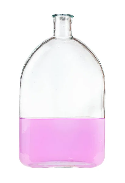 Lösung Aus Rosa Aquarell Wasser Glaskolben Isoliert Auf Weißem Hintergrund — Stockfoto