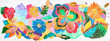 Batik tekniğinde ipek eşarpla elle çizilmiş çiçek süsü.