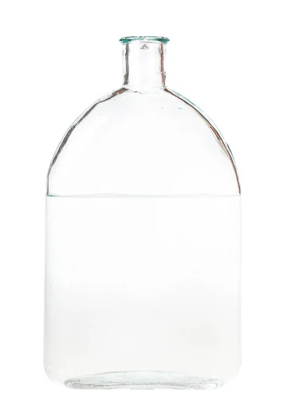 Transparenter Glaskolben Mit Isoliertem Wasser Auf Weißem Hintergrund — Stockfoto