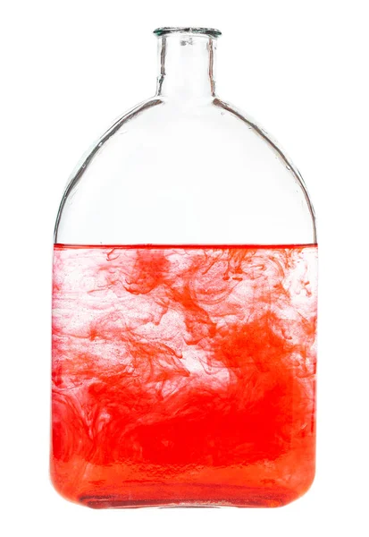 Red Dye Dissolves Water Bottle Isolated White Background — Stock Photo, Image