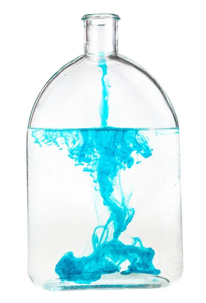 Blue Ink Dissolves Water Bottle Isolated White Background — Stock Photo, Image