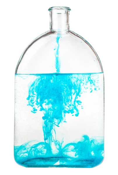 Blue Watercolour Dissolves Water Glass Flask Isolated White Background — Stock Photo, Image