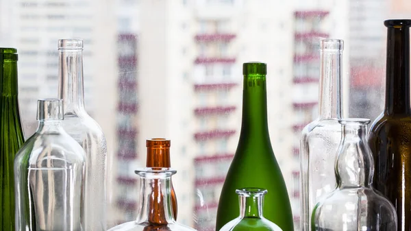 Empty Bottles View Residential District Home Window Background — Stock Photo, Image