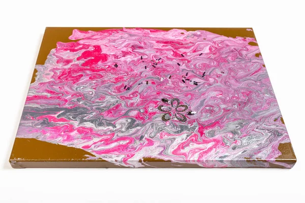 Festmény Keret Nélkül Rózsaszín Ezüst Akril Kép Díszített Gyöngyök Fehér — Stock Fotó