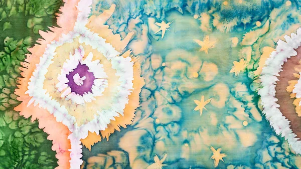 Abstrakcyjny Ozdoba Ręcznie Tie Barwnik Gorące Batik Technika Izolowane Kolorowy — Zdjęcie stockowe